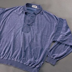 vintage blue velour suede button up polo 🛫